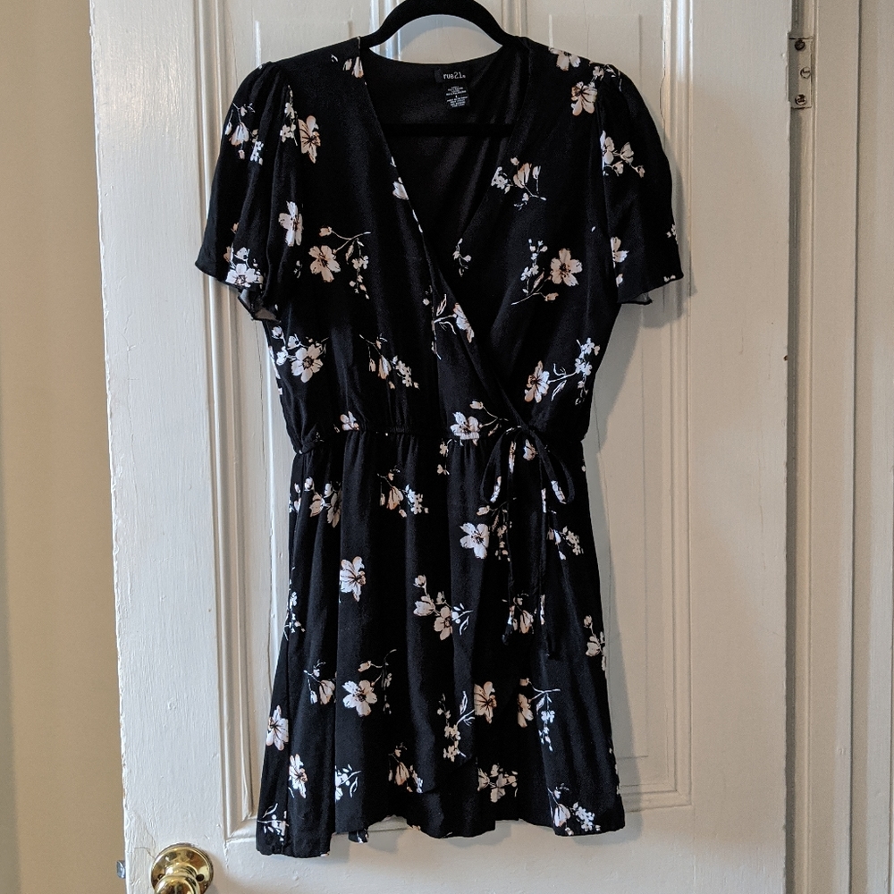 Floral surplice mini dress
